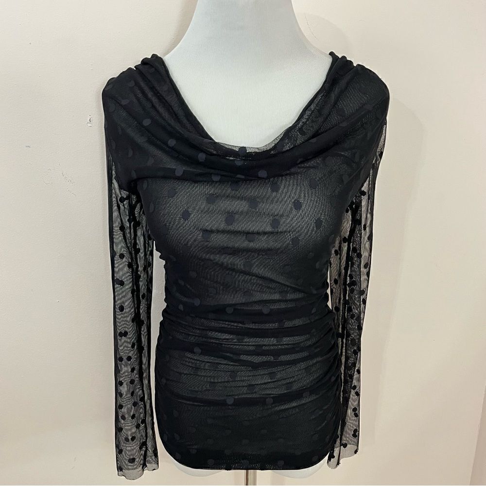 White House Black Market Y2K Sheer Mesh Polka Dot Top XS